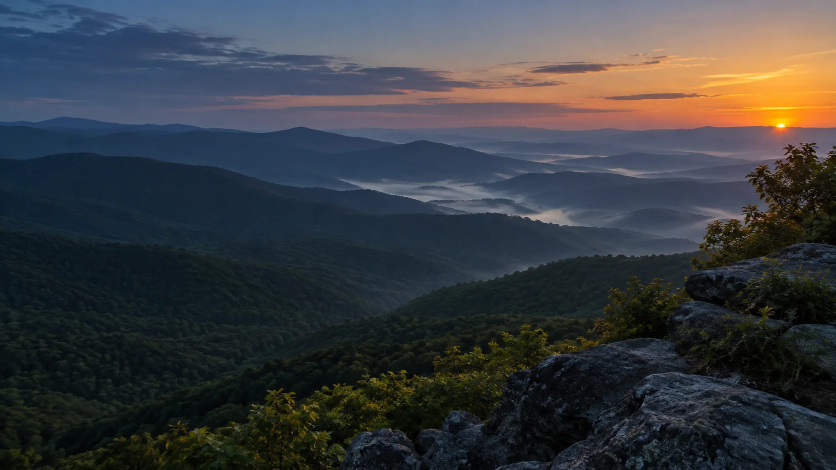 Blue Ridge inspired mountain landscape at dawn